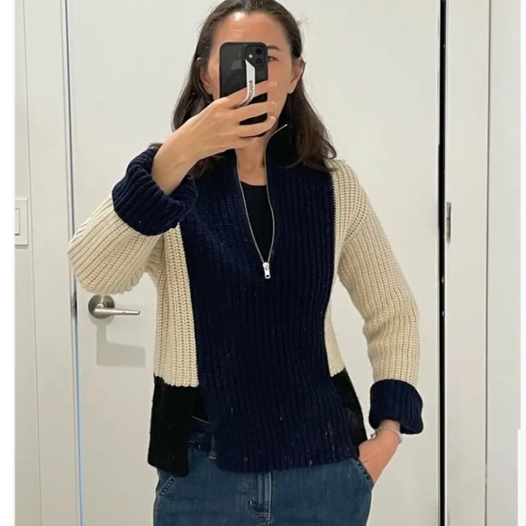 Victor Alfaro Sweater Colorblock Half Zip Sweater Wool Blend Medium -Large - Picture 7 of 12